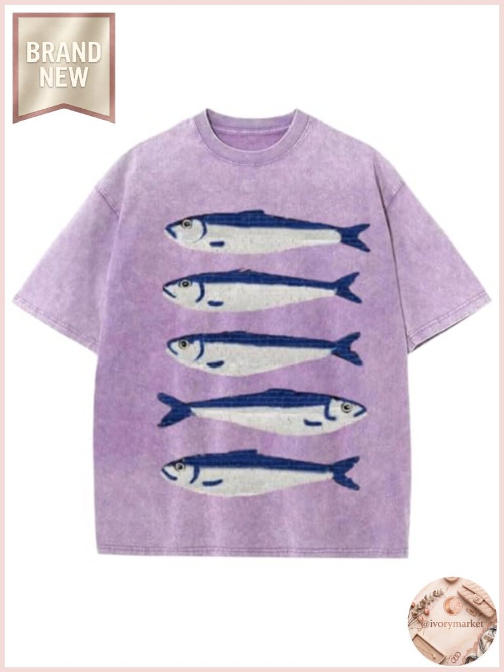 Oversized Fisherman Graphic Tee Y2K Fish Print Crew Neck